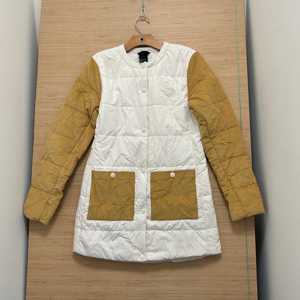 The North Face Womens Quilted Corduroy Longline Jacket White Mustard XS